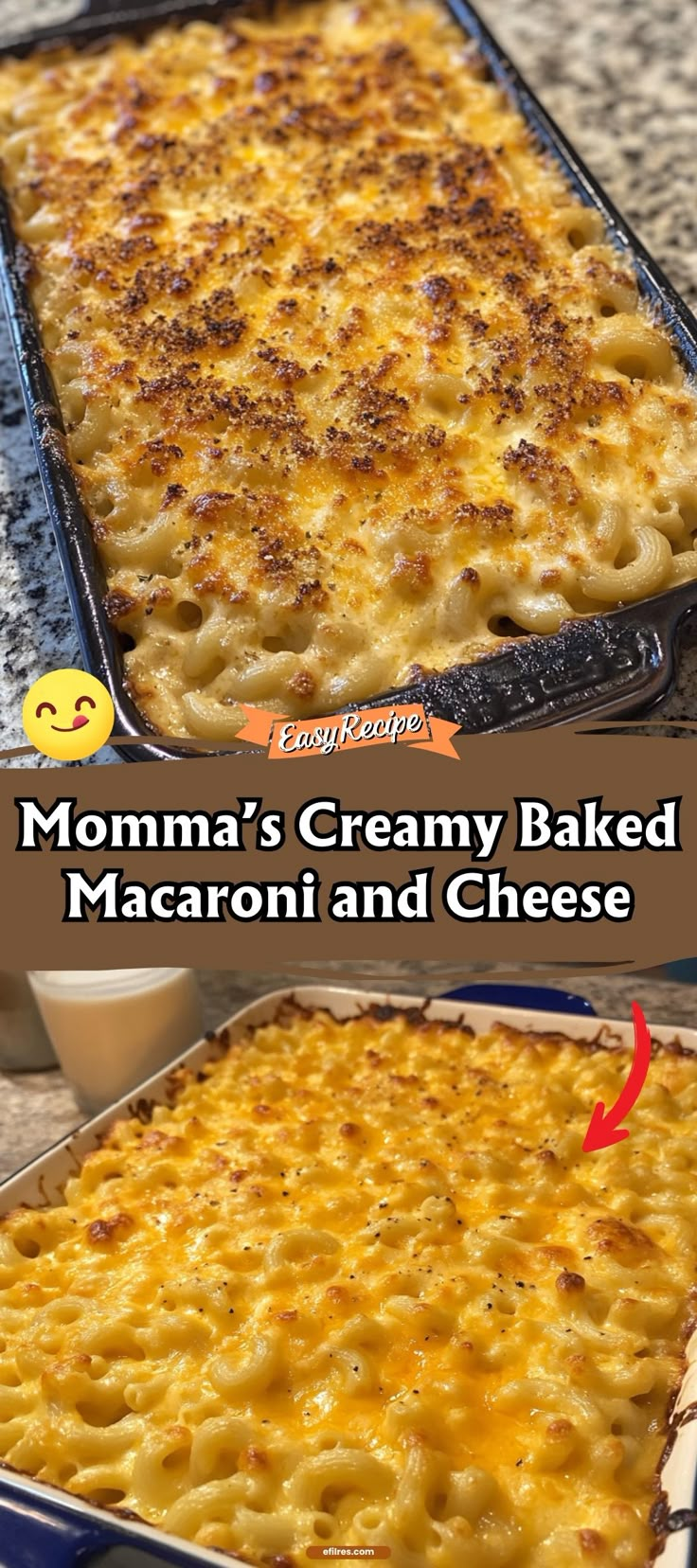 there is an image of a baked macaroni and cheese casserole