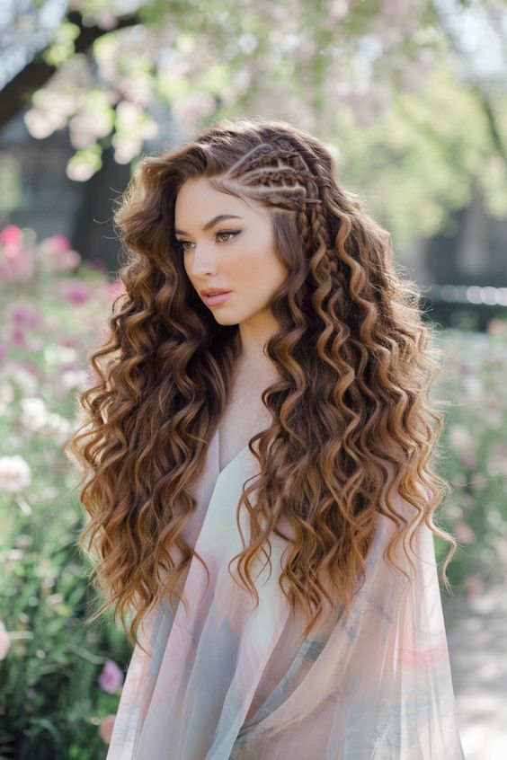 Beautiful women prom hairstyles surrounded by their culture.| I Photographed beautiful Women hairstyles in the Chunky highlights,mom cut, maxico braids.| sunkissed hair brunette#trendy wedding#momcut#womenstyle#softballhairstyles#dakotamayi#undercuts#cornrows ideas hairstyles.|#womenhairstyle#hairstyles#maxicobraids#haircut#hair#women#haircolor#femalehaircuts#womenhaircut#womenhair#hairstylist#chunkyhighlights#hairsalon#fashion#womanhairstyles #clothes#promhairstyles#style johnsonhair#fluffybo Curly Hair Two Braids, Braids For Wavy Hair, Curly Hairstyles With Braids, Cornrows Ideas, Braids And Curls, Dragon Braid, Wavy Hair With Braid, Sunkissed Hair Brunette, Long Loose Curls