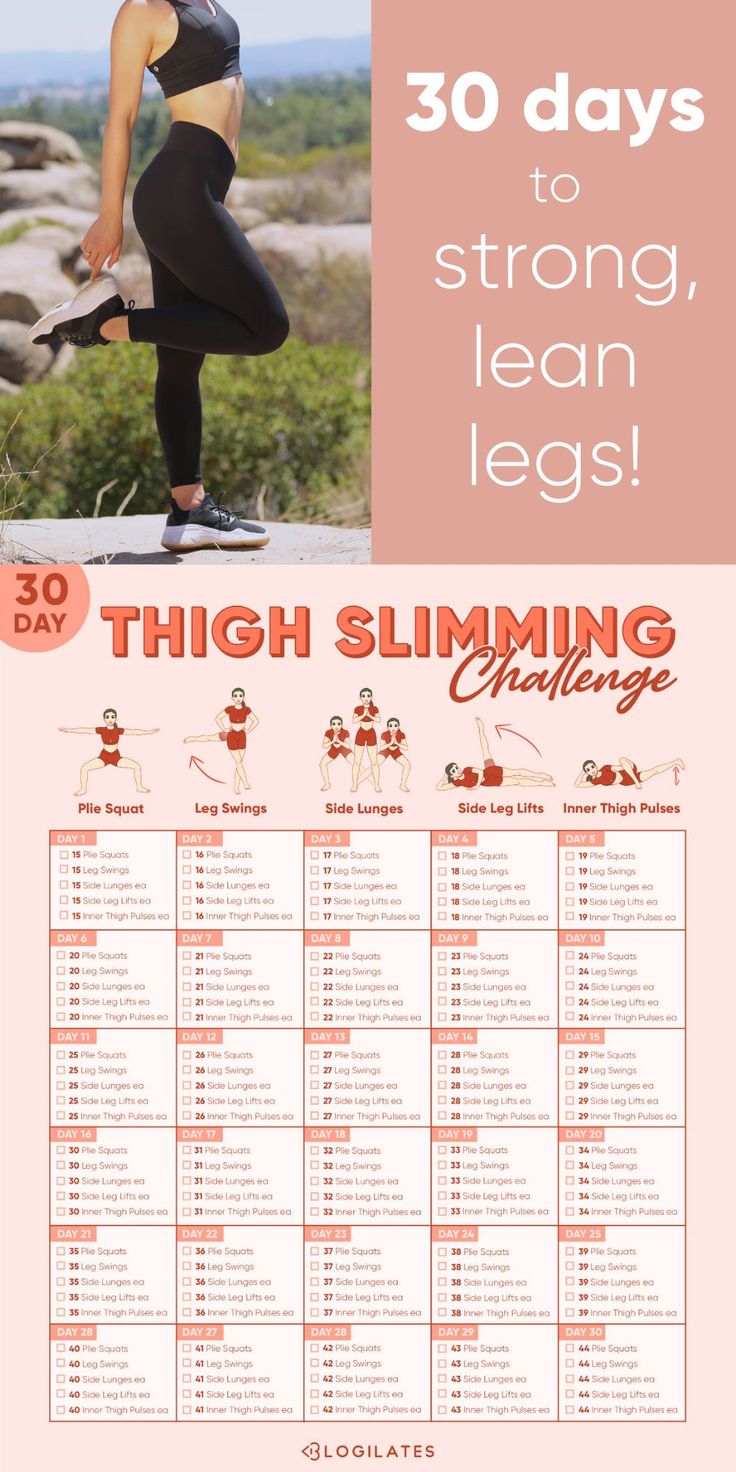 the 30 days to strong lean legs poster is shown with an image of a woman in tight