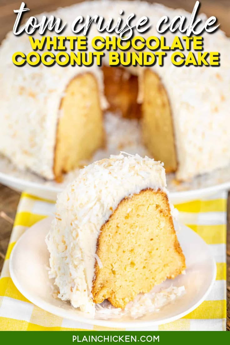 a white chocolate coconut bundt cake on a plate