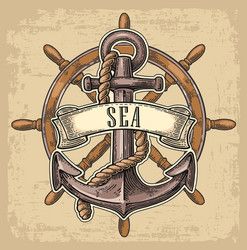 an anchor, rope and banner with the word sea written on it in vintage style