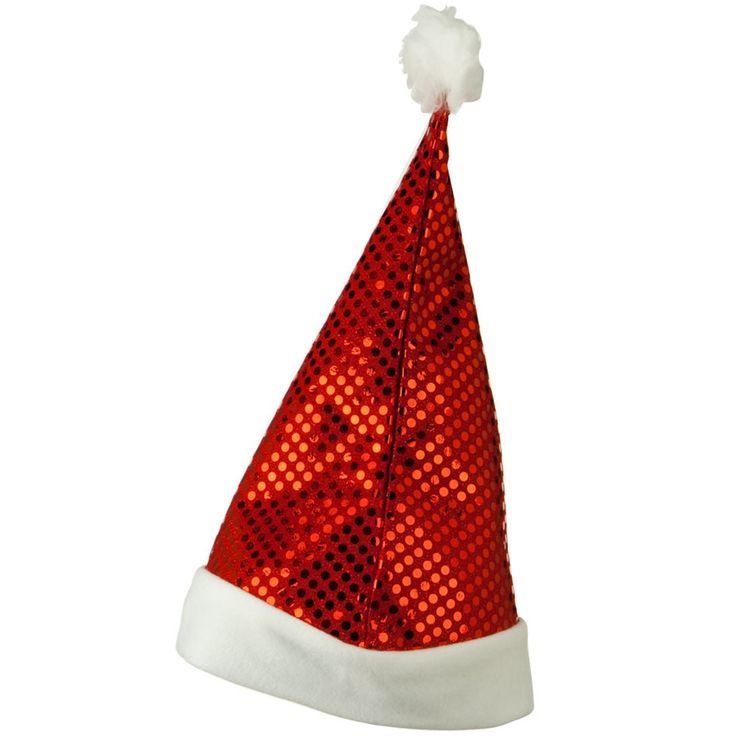 Red Sequin Santa HatMade of 100% polyester.One size fits most, fitting up to 7 1/2. Crown measures 13 inch deep and 11 1/2 inch wide.br />Brim measures 2 1/4 inches wide.Decorated with polka dot red sequins and white pom pom accented on the top of a hat.Thick, soft and warm material.Hand washable only.Imported.Available in different styles and colors. You'll definitely be the flashiest Santa Claus around town with our Red Sequin Santa Hat. Sequins run throughout the hat for a sparkly and shiny l Red Sequin, Costume Hats, Have Some Fun, Santa Hat, Soft Material, Different Styles, Santa Claus, Holiday Season, Red And White