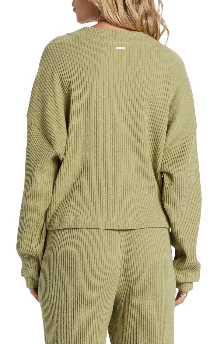 Knit with ribbed stitches from soft, slubbed cotton-blend yarns, this sweater has a casually comfortable fit with a boxy, relaxed silhouette. 19" length (size Medium) Button half placket Crewneck Long sleeves 95% cotton, 5% elastane Machine wash, dry flat Imported Fall Cropped Sweater With Ribbed Neckline For Loungewear, Ribbed Cotton Knit Top For Fall, Oversized Cozy Cropped Sweater With Ribbed Neckline, Cozy Oversized Cropped Sweater With Ribbed Neckline, Oversized Cropped Sweater With Ribbed Neckline, Cozy Cropped Sweater With Ribbed Neckline For Layering, Relaxed Fit Knit Cropped Sweater With Ribbed Cuffs, Ribbed Cropped Sweater In Relaxed Fit For Fall, Ribbed Cropped Sweater For Fall Loungewear