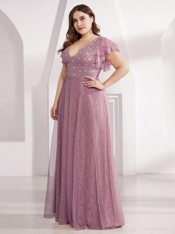 Plus Size Maxi Lace Wedding Dress with Ruffle Sleeves - Ever-Pretty US Plus Size Lace Dress, Dress With Ruffle Sleeves, Ruffle Wedding Dress, Flower Girl Dress Lace, Ever Pretty, Casual Wedding Dress, Dress 2024, Floor Length Gown, Lace Evening Dresses