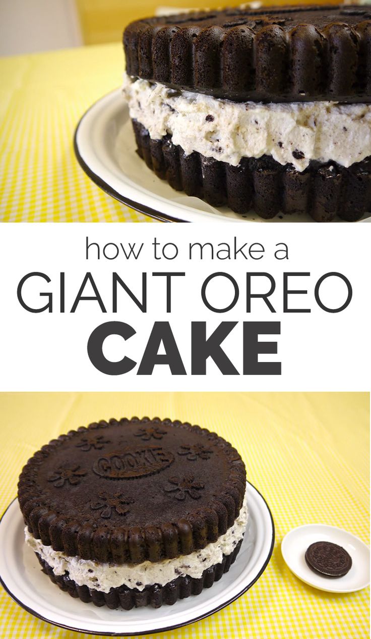 how to make a giant oreo cake with chocolate cookies and whipped cream on top