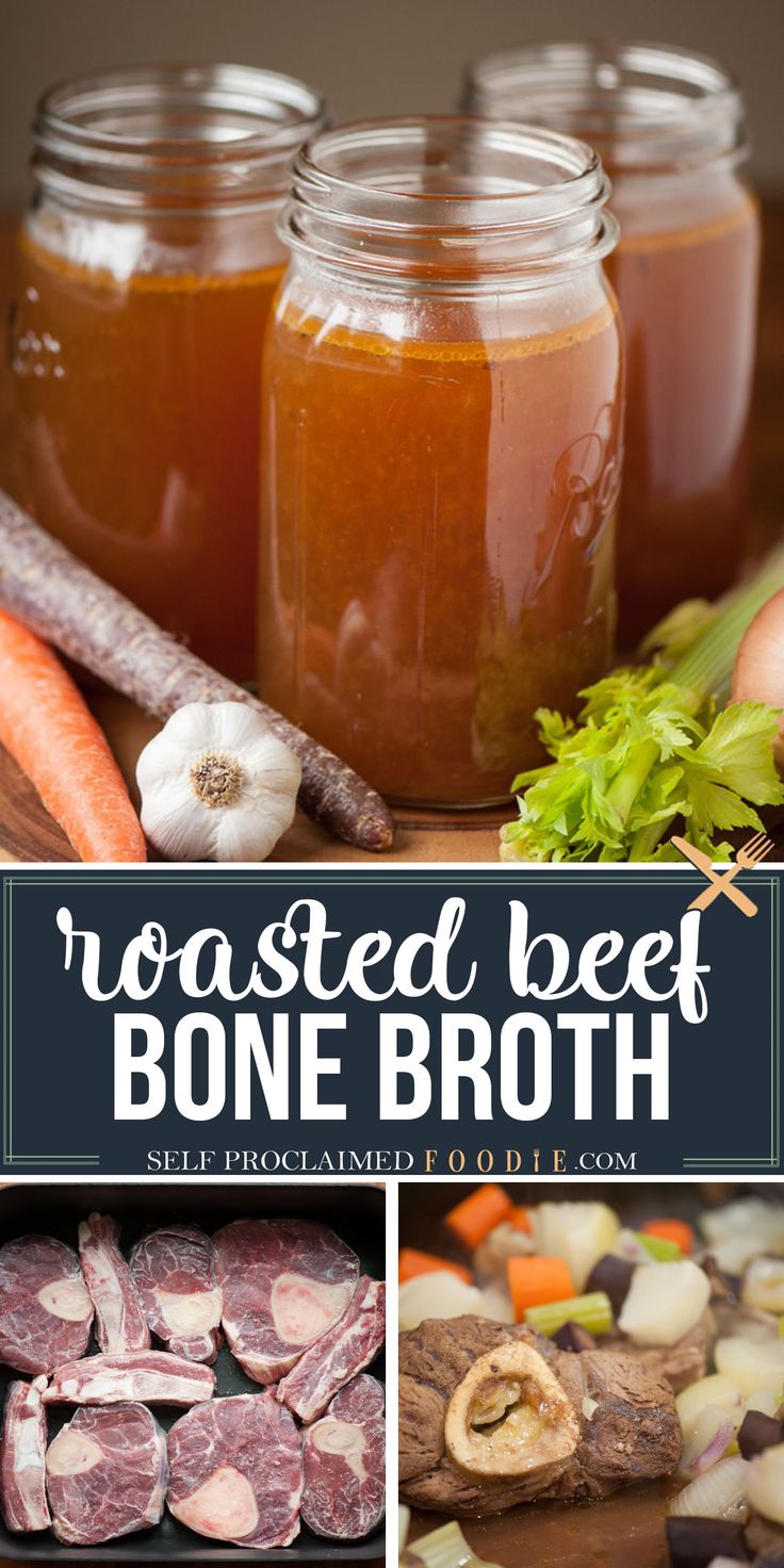 roasted beef broth with carrots, celery and mushrooms in mason jars