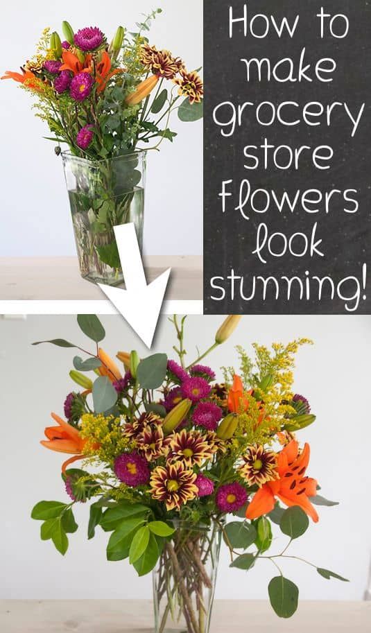 flowers in a vase with the words how to make grocery store flower's look stunning