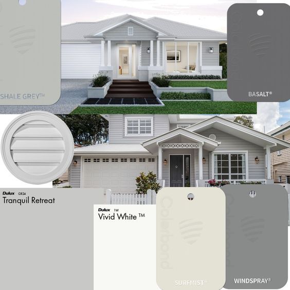 the exterior color scheme for a house with white trim