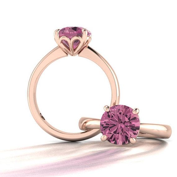 A simple and sophisticated ladies dress ring featuring your choice of Tourmaline elegantly set in a claw set tulip basket. The beautiful semi precious Tourmaline gemstones are available in 8mm Round only in either Pink or Green. Please select your Tourmaline from the drop down menu Rose Gold Brilliant-cut Diamond Sapphire Ring, Rose Gold Sapphire Ring With Brilliant Cut Diamond, Rose Gold Sapphire Ring With Diamond, Rose Gold Sapphire Ring With Diamond In Round Cut, Rose Gold Sapphire Ring With Round Cut Center Stone, Elegant Solitaire Pink Gold Jewelry, Luxury Rose Gold Brilliant Cut Sapphire Ring, Luxury Brilliant Cut Rose Gold Sapphire Ring, Rose Gold Sapphire Promise Ring With Brilliant Cut