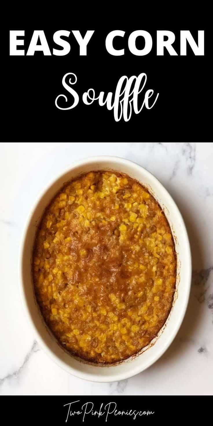 an easy corn soup recipe in a white bowl on a marble countertop with the title text overlay