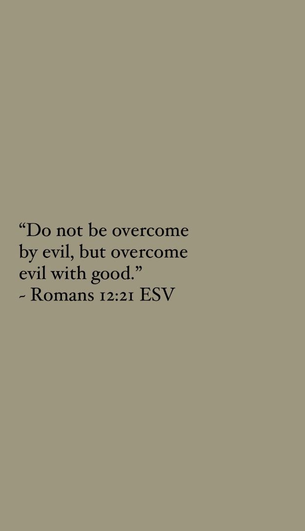 a quote from the bible, do not be overcome by evil, but overcome by evil with god