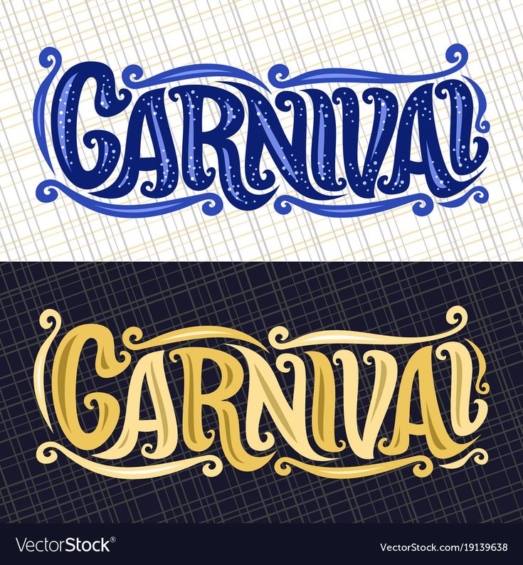 the word carnival written in two different languages, with an ornate font and decorative background