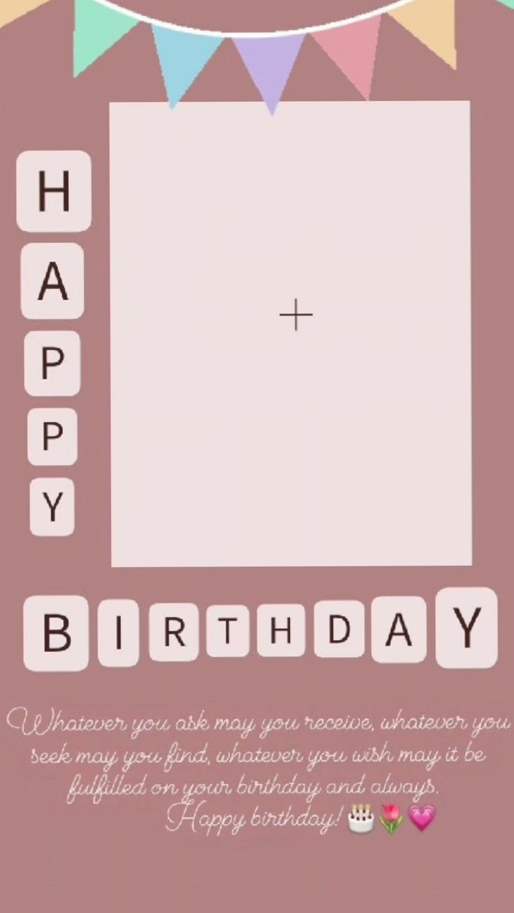 a happy birthday card with the words happy birthday and bunting flags on pink background