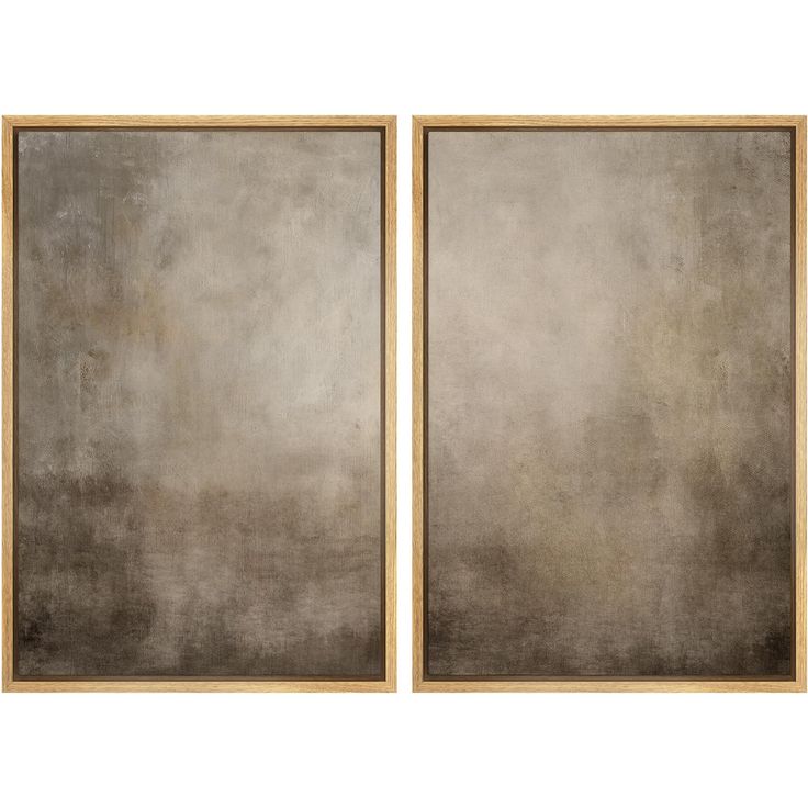 two framed paintings on a white wall one is brown and the other is gray with gold trim