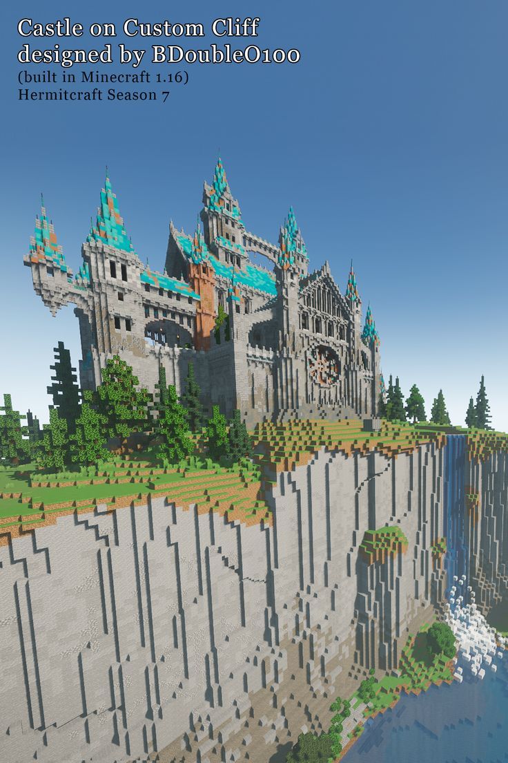 an image of a castle built into the side of a cliff with trees on it