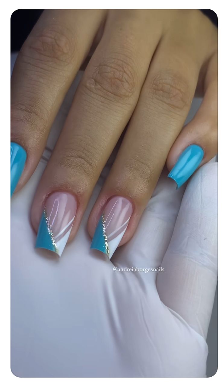 Multicolour Nail Art, Acylics Nails, Cute Teal Nails, Gel Nails Art Designs, Nail Color Ideas For Summer, Nails Vacation Simple, Beach Nails Vacation Simple, Teal Nail Art, Beach Nails Vacation