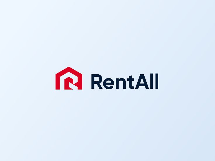 the logo for rentall is shown in red and blue colors on a white background