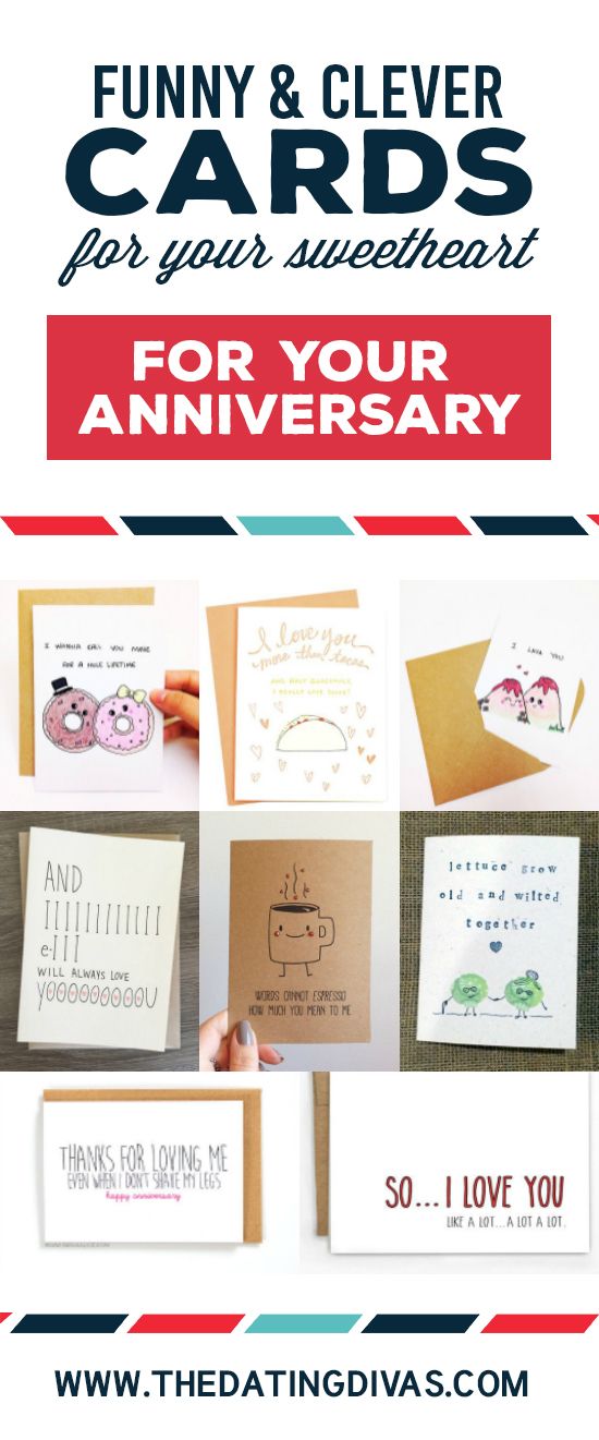 some cards with the words funny and clever for your anniversary