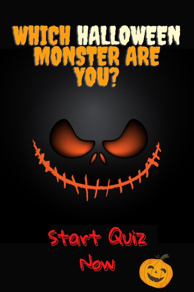 an animated halloween poster with the words, which monster are you? start quiz now