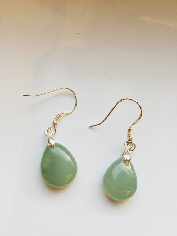 Jade Teardrop Earrings.Green Teardrop Earrings.Silver Teardrop Earrings.Simple Green Jade Jewelry.Ja Green Teardrop Drop Earrings Nickel Free, Green Nickel-free Teardrop Drop Earrings, Green Nickel-free Teardrop Earrings, Handmade Green Teardrop Earrings, Green Teardrop Drop Earrings For Jewelry Making, Jade Drop Earrings With Ear Wire, Nickel-free Green Teardrop Pendant Earrings, Green Sterling Silver Teardrop Earrings Hypoallergenic, Green Drop Earrings Hypoallergenic