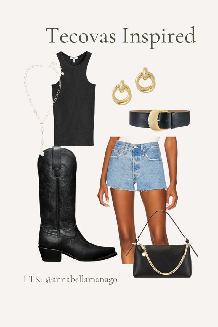 GET THE LOOK: Tevocas Boots Inspired🤠🤍✨
•
•
Tecovas boots, black cowboy boots, cowgirl boots, gold jewelry, western style, western belt, black purses, revolve outfit, Levi’s shorts, 501 shorts, gold earrings 
#westernstyle #westernoutfit Black Cowboy Boots Outfit Concert, Jean Shorts And Cowboy Boots Outfit, Tecovas Boots Women Outfit, Black Cowgirl Boots Outfit, Black Western Boots Outfit, Shorts And Cowboy Boots Outfit, Stampede Outfit, Tecovas Boots, Best Cowboy Hats