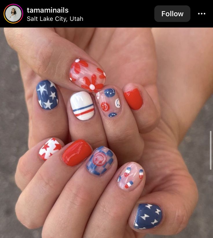 Floral 4th Of July Nails, 4th Of July Abstract Nails, 4th Of July Nails With Pink, Retro 4th Of July Nails, Boho 4th Of July Nails, Diy 4th Of July Nails Easy, Short Fourth Of July Nails, Neutral 4th Of July Nails, Nails July 4th