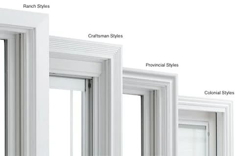 three different types of windows with the names and their corresponding parts labeled in white letters