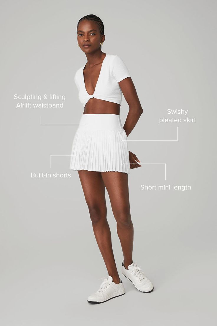 A fresh spin on the OG tennis skirt, the Grand Slam is designed with sharp pleats and a short, mini-length hem. Bonus points for the high-rise, holds-you-in-waistband (it's made from our signature Airlift fabric) and the built-in shorts (the pocket is perfect for stashing a tennis ball, keys, or card). Wear it with sweaters, bra tops, button-downs… You really can’t go wrong. Chic Mini Skort For Tennis, Summer Athleisure Pleated Tennis Skirt, Summer Pleated Tennis Skirt In Athleisure Style, Summer Pleated Tennis Skirt For Athleisure, Spring Workout Tennis Skirt With Short Inseam, Summer Workout Pleated Skirt, Short Pleated Tennis Skirt For Workout, Summer Pleated Tennis Skirt For Workout, Fitted Pleated Tennis Skirt For Workout