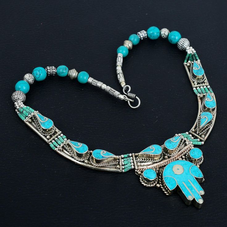 Turquoise Necklace Tibetan Silver Necklace Handmade Charm Tribal Necklace Tibetan Stone Jewelry Amazing Nepalese Necklace Gift For Daughter SKU :- PT-398 Statement Tibetan Necklace Metal Purity :- Tibetan Silver Gemstone :- Turquoise Stone Color :- Green Necklace Length :- 18 Inches ########## * They are handmade and designed carefully by craftsmen * Different gemstones and brass parts brought together to create an elegant piece * These are pieces to treasure that are sure to get you or your loved ones noticed for the right reasons! ########## Color, shades, texture displayed may slightly vary from the actual product due to digital image limitations. We request you to consider these minor variations. Please expect the possibility of some slight imperfections when buying handmade jewelry. P Traditional Blue Turquoise Necklace, Traditional Turquoise Necklaces For Festivals, Traditional Turquoise Necklace As Gift, Traditional Turquoise Necklace For Gift, Traditional Blue Turquoise Necklace For Festivals, Adjustable Traditional Turquoise Necklace, Blue Turquoise Necklace For Festivals Gift, Blue Turquoise Necklace For Festivals And Gifts, Turquoise Blue Necklace For Festivals And Gifts