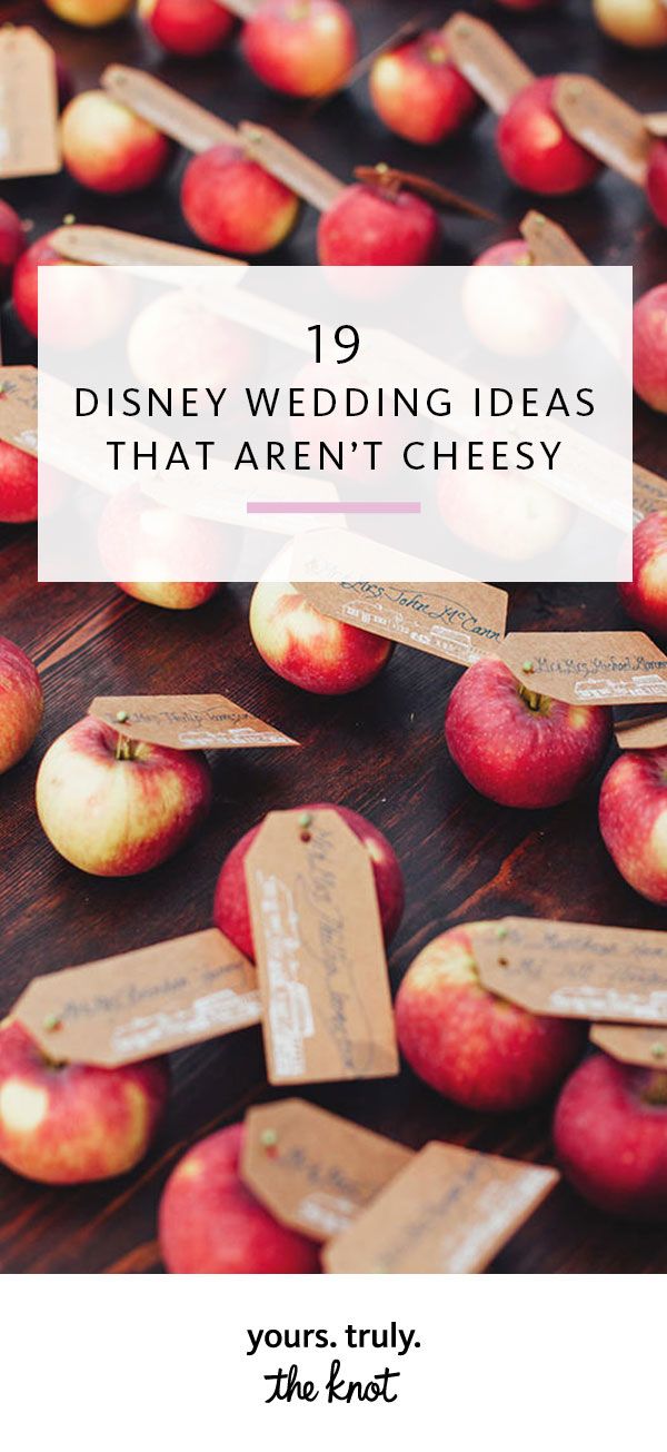 red apples with tags on them and the words, 19 disney wedding ideas that aren't cheesy