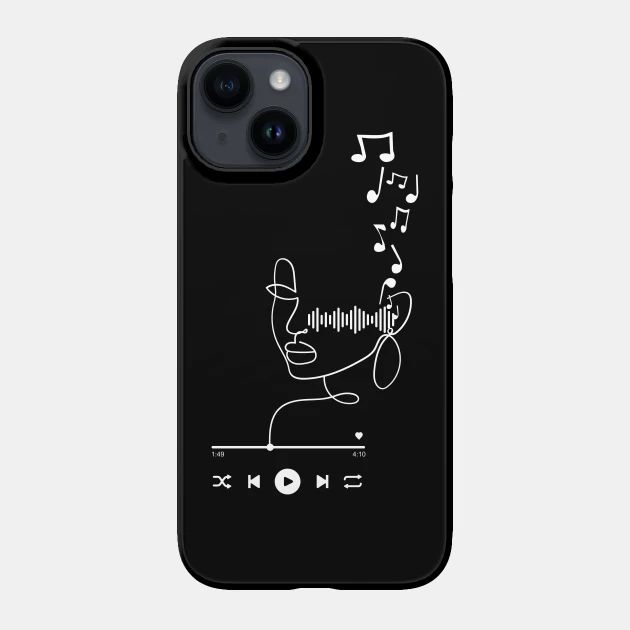 a black phone case with music notes on the front and back cover for an iphone