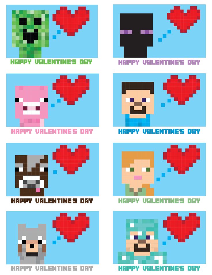 valentine's day greeting card with pixel characters and text that says happy valentine's day