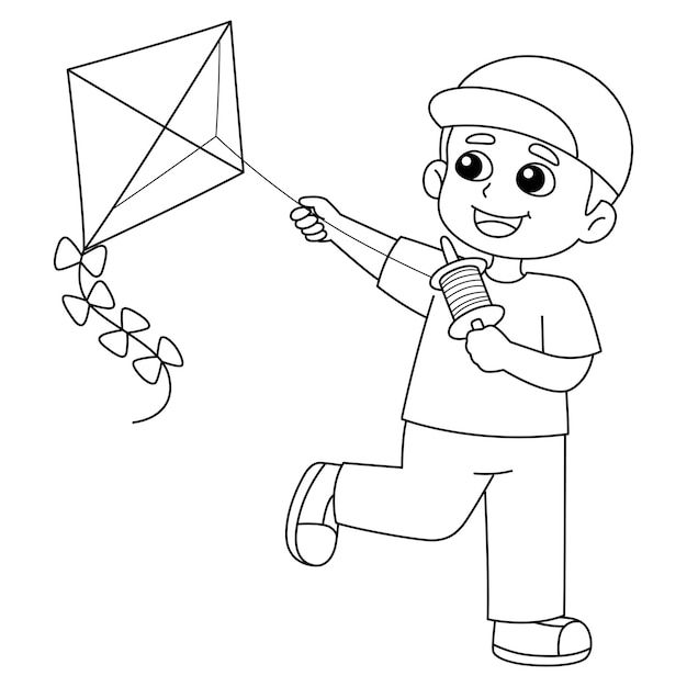 a boy flying a kite coloring page