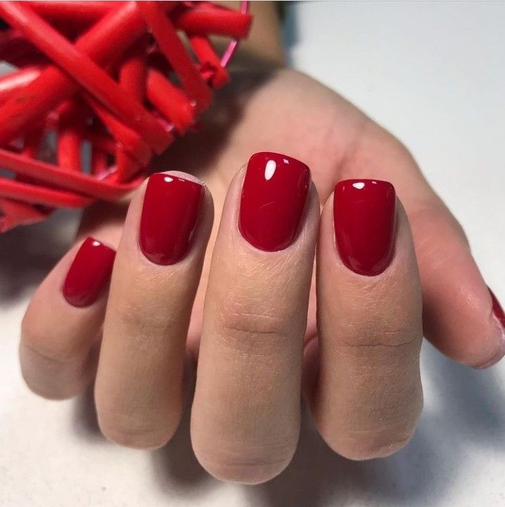 2311249896 Red Fall Gel Nails, Gel Mani Short Nails Red, Short Red Shellac Nails, Short Xmas Nails Red, Red Hot Nails, Short Gel Nails Red, Red Nails Shellac, Winter Nails Solid Color, Red Gel Nails Short