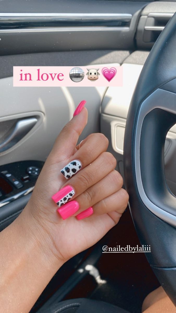 Cowprint nails | hot pink nails | space cowgirl | disco cowgirl | summer | themed party | birthday nails