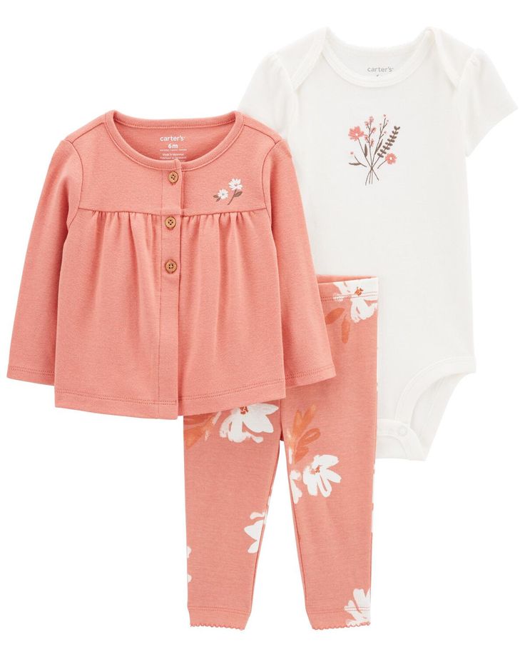 Baby 3-Piece Little Cardigan Set from carters.com. Shop clothing & accessories from a trusted name in kids, toddlers, and baby clothes. Carters Size Chart, Snap Pants, Cardigan Short, Cardigan Set, Carters Girl, Floral Cardigan, Button Front Cardigan, Carters Baby, Baby Set