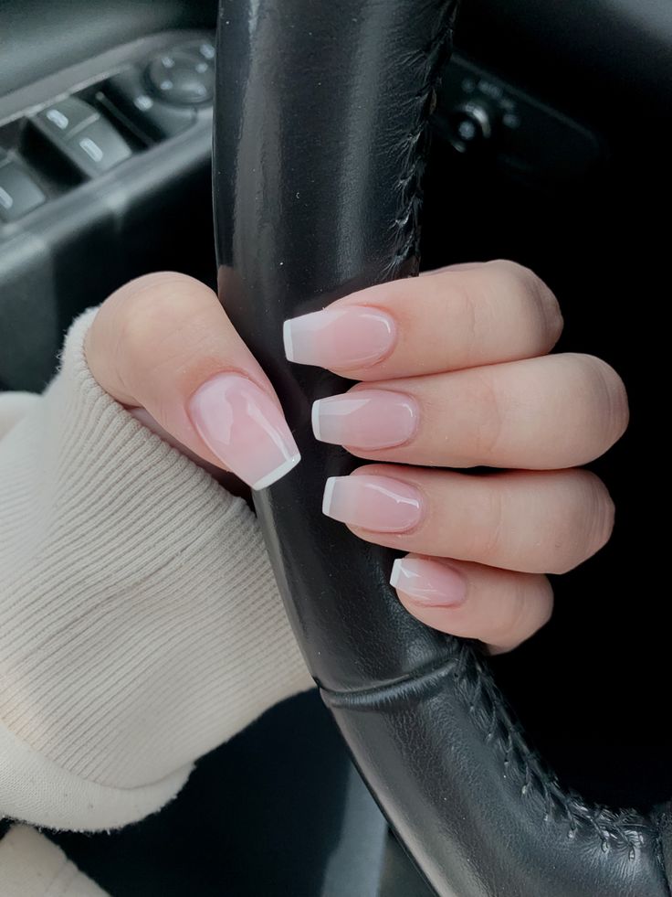 French Tip Outline Acrylic Nails Coffin, Short Acrylic Nails Coffin Simple French Tip, French Tip With Clear Base, Micro French Tip Nails Coffin, Nail Shape Tapered Square, Frosted Clear Nails, Medium Short Tapered Square Nails, Narrow Square French Tip Nails, Small Coffin French Tip Nails