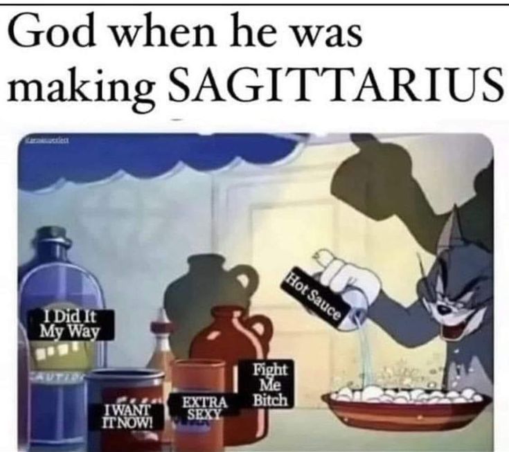 an image of a cartoon scene with the caption god when he was making sagittarius