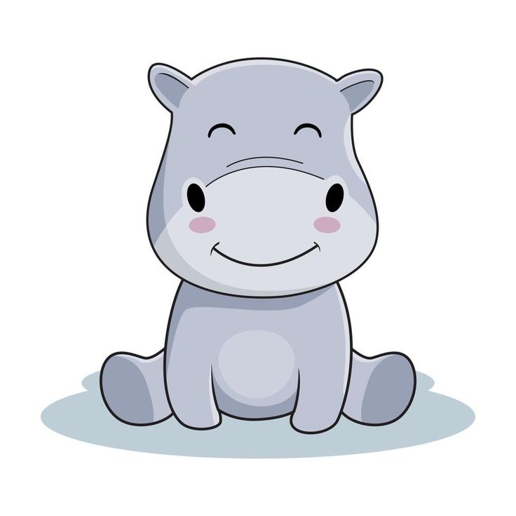 a cartoon hippo sitting on the ground with its eyes closed and smiling at the camera