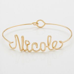 Wire Name Personalized Bracelet - 14K Gold Wire Name Jewelry, Baguette Diamond Necklace, Wire Name, Anniversaire Diy, Personalization Mall, Diamond Choker Necklace, Diamond Initial Necklace, Dainty Diamond Necklace, Silver Wedding Jewelry