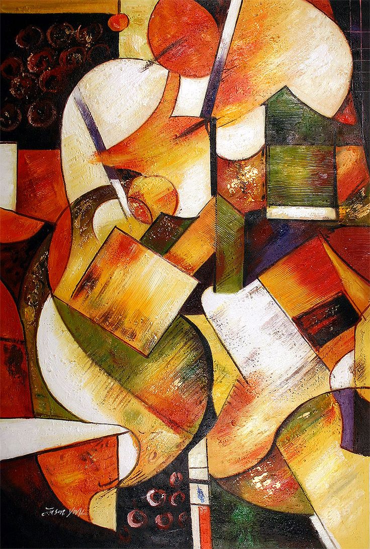 an abstract painting of a woman holding a guitar