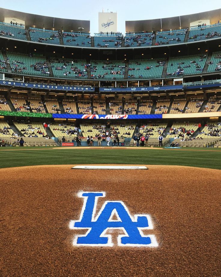 a baseball field with the word la on it