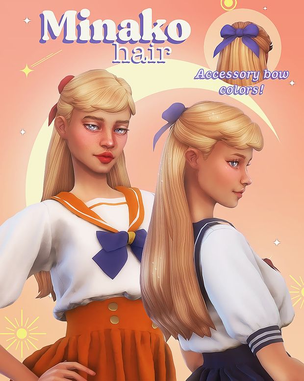 Miiko's cc page: https://miikocc.tumblr.com/mycc Sailor Moon Hair, Hair Inspired, Sims 4 Anime, Pelo Sims, Sims 4 Mm Cc, Sims 4 Dresses, Sims 4 Characters, Sims 4 Mm, Sims Four