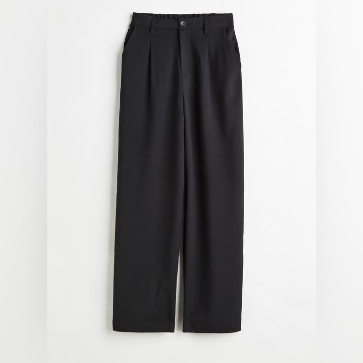 H&M Wide Leg Twill Pant H&m Wide-leg Workwear Pants, Chic Fall Pants By H&m, Chic H&m Wide-leg Pants, Chic H&m Pants For Fall, H&m Wide-leg Workwear Bottoms, H&m Wide-leg Pants For Workwear, Black Trousers From H&m, H&m Black Trousers, Chic Ankle-length Bottoms By H&m