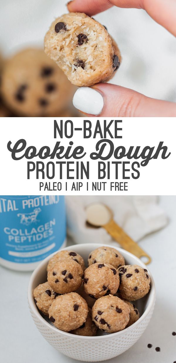 no bake cookie dough protein bites in a bowl