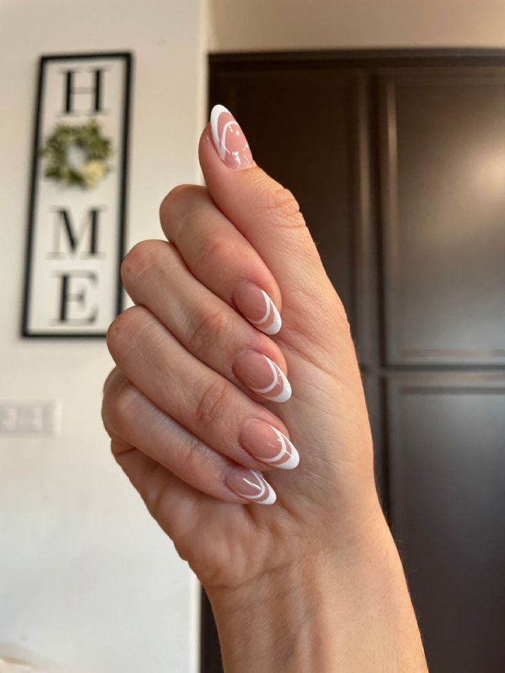 French Mani With Accent Nail, Double Layered French Tip Nails, Round Double French Tip Nails, White Double Line French Nails, Double Line French Manicure, Short Almond Clear Nails, Double Layer French Tip Nails, Almond Nails Double French Tip, French Nails Variations