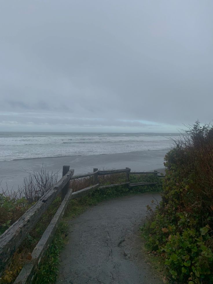 a path leading to the beach on a foggy day