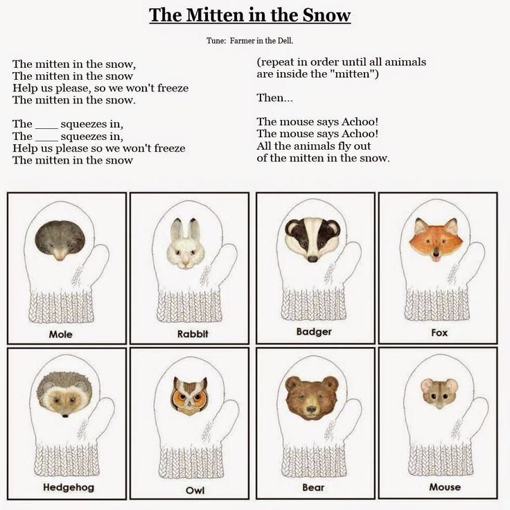 the mitten in the snow worksheet with pictures of animals and their names