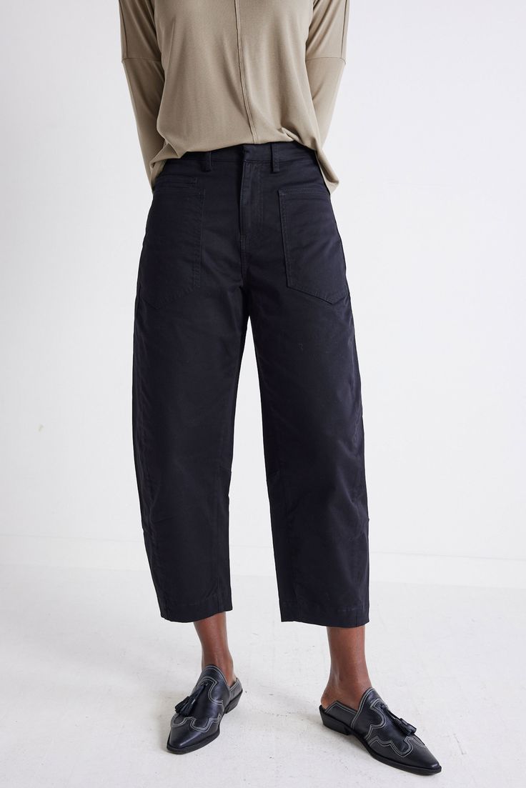 Brighten up every one's day in the Slouchy Soft Twill Pants. A relaxed fit and super comfy fabric for everyday style. Tapered leg Hits above the ankles Boxy pockets in the front and back Elasticized waist Black Workwear Bottoms With Patch Pockets, Elevated Casual Wide Leg Pants With Side Pockets, Black Cargo Pants With Welt Pockets For Fall, Wide-leg Parachute Pants With Side Pockets For Work, Elevated Casual Wide-leg Bottoms With Side Pockets, Black Wide Leg Chinos With Welt Pockets, Elevated Casual Cotton Wide Leg Pants With Pockets, Cotton Wide Leg Pants With Pockets For Casual Wear, Elevated Casual Wide-leg Pants With Pockets