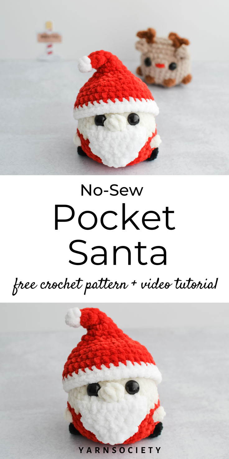 A crochet Santa with a fluffy white beard, a classic Santa suit and a jolly red hat. Christmas Cracker Fillers, Crochet Santa Hat Free Pattern, Blanket Yarn Amigurumi, No Sew Crochet Patterns, Crochet Plushie Patterns, Crochet Christmas Amigurumi, Christmas Crochet Amigurumi, Holiday Crochet Patterns Free, Useful Crochet Projects